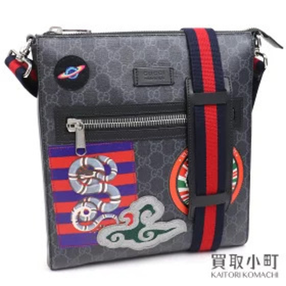 Gucci Courier GG Supreme Messenger Bag Embroidered Applique Tiger Patch Black